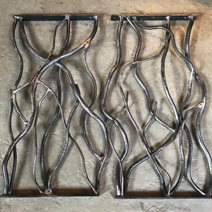 Iron Forged Dining Branch Table Trestle Bases, Metal Table Base, Rustic Branch Furniture