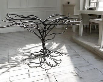 Forged Iron Forest Tree Branch Small Table Base, Rustic Modern Metal Console Table Base, Accent Table