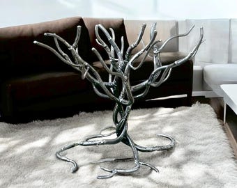 Forged Iron Woodland Tree Branch Accent Table Base, Metal End Table, Rustic Forest Table
