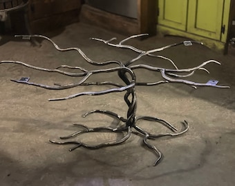 Forged Iron Crooked Branch Base For Wood Top, Rustic Living Room Furniture