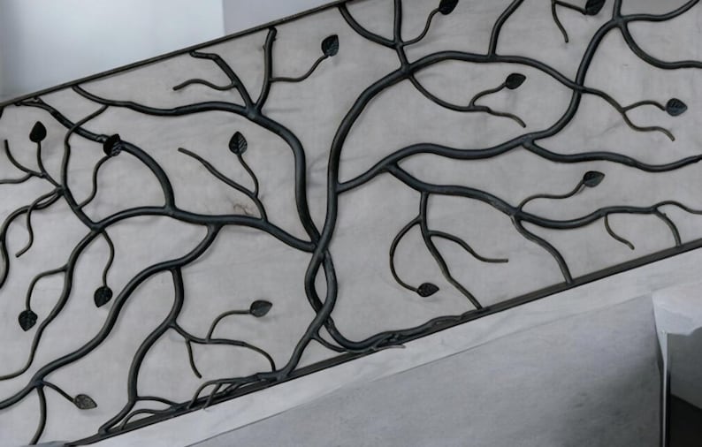 Tree Pattern Railing Forged Iron Twisted Tree Stair Railing, Custom Metal Railing, Rustic ...