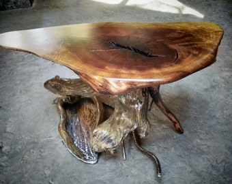 Uprooted Table with Iron Branch Accents, Driftwood, Rustic End Table, Wood and Metal Modern Coffee Table