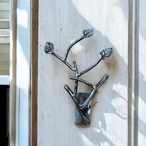 Forged Iron Forest Branch Coat Hook, Rustic Metal Leaf Wall Hanger,  Rustic Towel Hook