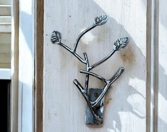 Forged Iron Forest Branch Coat Hook, Rustic Metal Leaf Wall Hanger,  Rustic Towel Hook