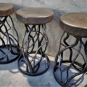 Forged Iron Branch Bar Stools, Kitchen Stools, Dining Chairs, Rustic Modern Dining Furniture