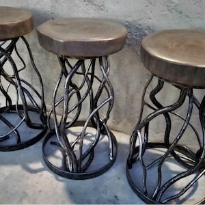 Forged Iron Branch Bar Stools, Kitchen Stools, Dining Chairs, Rustic Modern Dining Furniture