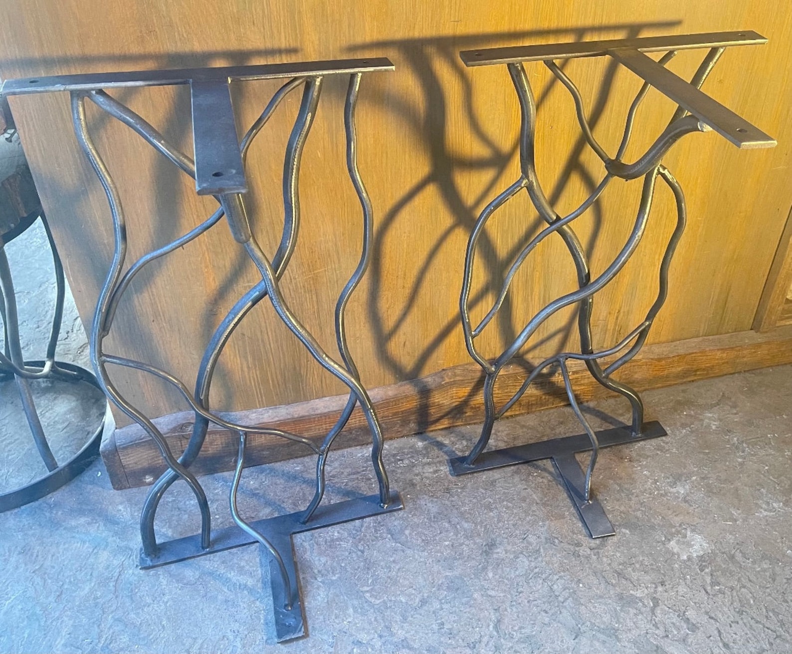 Iron Dining Branch Table Trestle Bases, Metal Table Base, Rustic