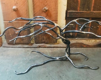 Forged Iron Twisted Leaning Tree Branch Coffee Table Base For Wooden Top, Metal Furniture, Rustic Living Room