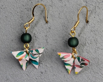 Origami earrings butterfly, gold, various colors and patterns