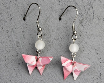 Origami earrings butterfly, silver, various colors and patterns