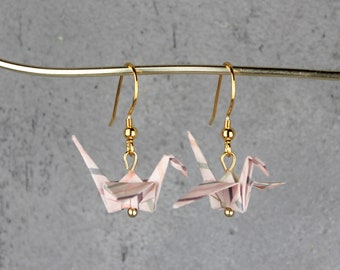 Origami earrings crane gold, hearts, Valentine's Day, pastel, various patterns