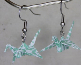 Origami earrings Crane silver, pastel tones
