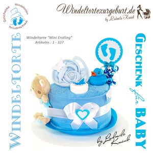 DIY diaper gift 1.327 | little diaper cake boy in blue with Grifling Teddy Bear | Special baby gift for baby shower
