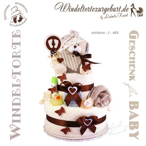 Diaper cake neutral | DIY diaper gift 1.403 in brown-beige with teddy bear | Great baby gift for baby shower