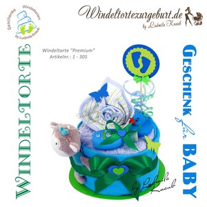 DIY diaper gift 1.305 | little diaper cake boy in blue-green with Grifling Bear | Special baby gift for baby shower
