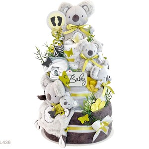 XXL diaper cake neutral | DIY diaper gift 1.436 in brown-gray with Koala Famaly | Special baby gift for baby shower