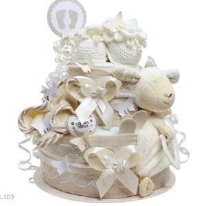 Diaper cake neutral | DIY diaper gift 1.103 in beige with comforter sheep & more | Special baby gift for baby shower