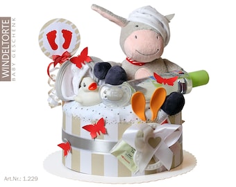 Diaper cake for girls | DIY diaper gift 1.229 with nieldichen cuddly toy | Special baby gift for baby shower