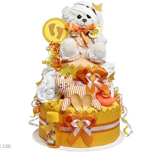Diaper cake neutral | DIY diaper gift 1.136 in orange with teddy bear | Special baby gift for baby shower