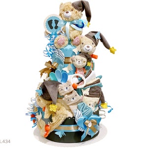 XXL diaper cake boy | DIY diaper gift 1.434 in brown-blue with bear Bruno Family | Special baby gift for the new baby shower