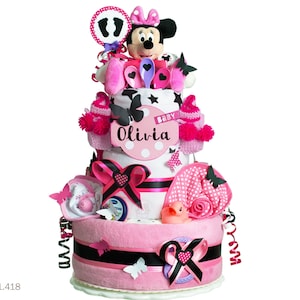 XXL diaper cake girl | DIY diaper gift 1.418 with cuddly toy Minnie Mouse, Disney | Special baby gift for baby shower