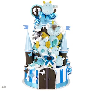 XXL diaper cake boy | DIY diaper gift 1.431 lock in blue with cuddly toy dragon | Special baby gift for baby shower