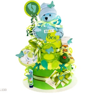 Diaper cake boy | DIY diaper gift 1.133 in green with teddy bear | Beautiful baby gift for baby shower