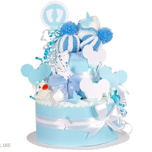 Diaper cake boy | DIY diaper gift 1.165 in blue with knitted shoes | Special baby gift for baby shower