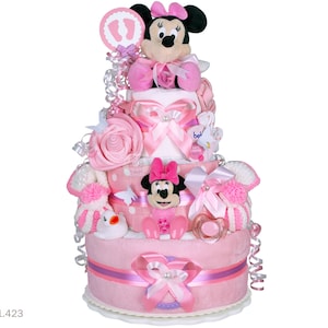 XXL diaper cake girl | DIY diaper gift 1.423 with cuddly toy Minnie Mouse, Disney | Special baby gift for baby shower