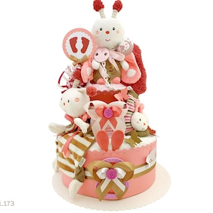 Diaper cake girl | DIY diaper gift 1.173 in pink-brown with butterfly & Biehne | Great baby gift for baby shower