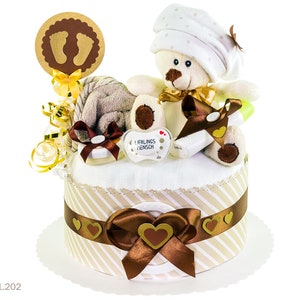 Diaper cake neutral 1.202 | DIY diaper gift in brown-beige with teddy bear | Great baby gift for baby shower