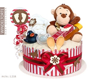 Diaper cake neutral | DIY diaper gift 1.218 with cuddly toy monkey | Great baby gift for baby shower