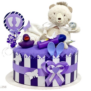 | di pannolini neutri Pannolino regalo fai da te 1.256 in viola-bianco con carillon giocattolo coccoloso Bear | Grande regalo per il bambino per il baby shower del battesimo di nascita