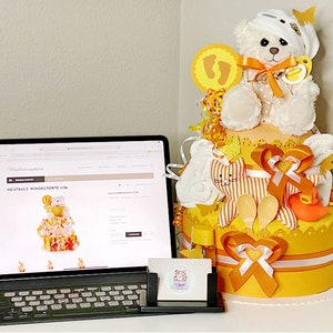 Diaper cake neutral | DIY diaper gift 1.136 in orange with teddy bear | Special baby gift for baby shower