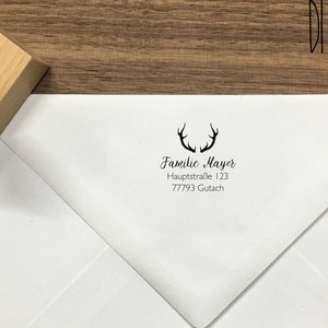 Address stamp with antlers, wood stamp address with antlers, address stamp Black Forest, stamp with address Black Forest image 2