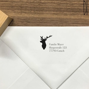 Timbro con cervo | Timbro in legno personalizzato | Timbro Foresta Nera con motivo cervo | Idea regalo per traslochi e matrimoni