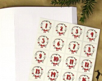 Photo advent calendar for handicrafts, with 24 stickers wreath red – Advent calendar for 24 photos
