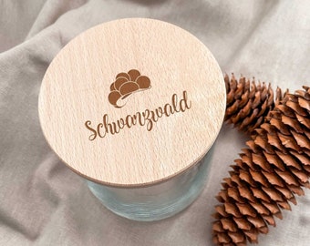 Black Forest storage jar with engraving on the wooden lid, 530 / 880 / 1210 ml, Black Forest gift with name, Black Forest gift for Mother's Day