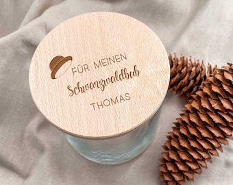 Black Forest storage jar with engraving on the wooden lid, 530 / 880 / 1210 ml, Black Forest gift for my Black Forest boy with name