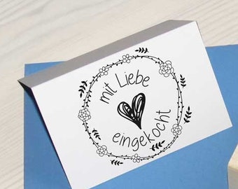 Preserving with love, stamp with heart and wreath, stamp for gifts from the kitchen