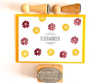 Flower Stamp Set – Wooden Stamps with Flowers & Greeting Stamps – Floral Stamps for Cards, Scrapbooking, DIY