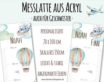 Messlatte – Flugzeuge – aus Acryl mit Name, individuelles Geschenk für Baby und Kind, auch für Zwillinge und Geschwister