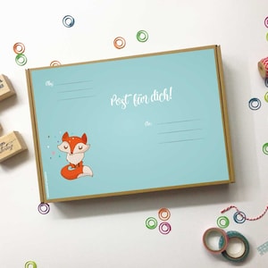 5 Paketaufkleber "Fuchs – Post für dich" DIN A4, DIN A5, DIN A6, Adressaufkleber mit Fuchs, Maxibrief Aufkleber Fuchs türkis