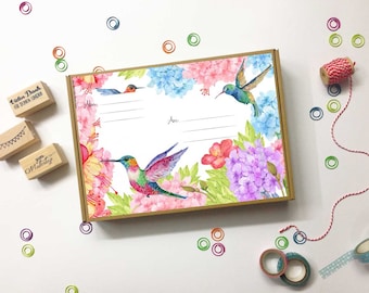 5 parcel stickers "Hummingbird" DIN A4 or DIN A5, address stickers for maxi letters, address label with flowers and hummingbird, label for maxi letters