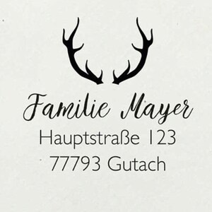 Address stamp with antlers, wood stamp address with antlers, address stamp Black Forest, stamp with address Black Forest image 1