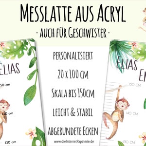 Messlatte Affen aus Acryl mit Name, individuelles Geschenk für Baby und Kind, auch für Zwillinge und Geschwister Bild 2