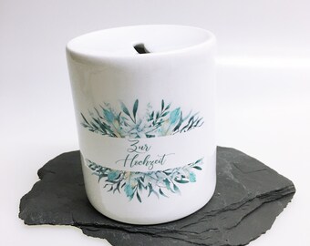 Money box with leaf motif for the wedding, money box printed for money gifts for the wedding, communion, baptism, schooling