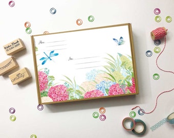 5 parcel stickers "hydrangea" DIN A4 or DIN A5, address stickers for maxi letters, label with hydrangeas for letters