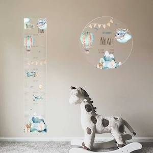 Messlatte – Flugzeuge – aus Acryl mit Name, individuelles Geschenk für Baby und Kind, auch für Zwillinge und Geschwister
