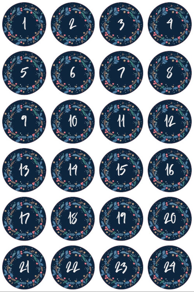 Advent Calendar Numbers Wreath Blue Round 4 Cm Etsy